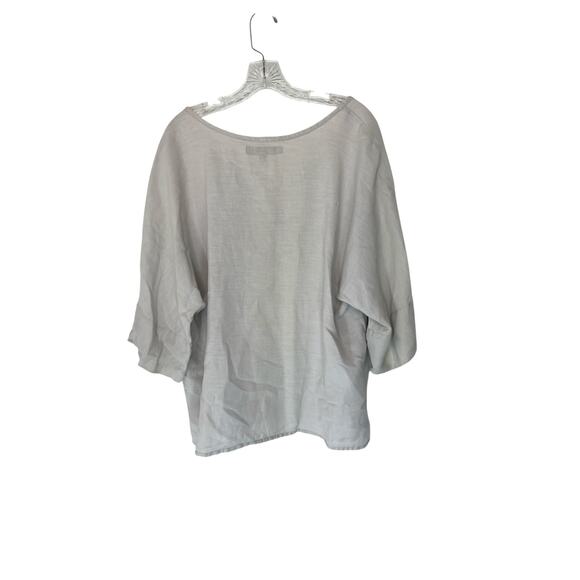 Flax Blouse Beige Linen Short Sleeve‎ Scoop Neck Lagenlook Coastal Grandma Large - Picture 9 of 12